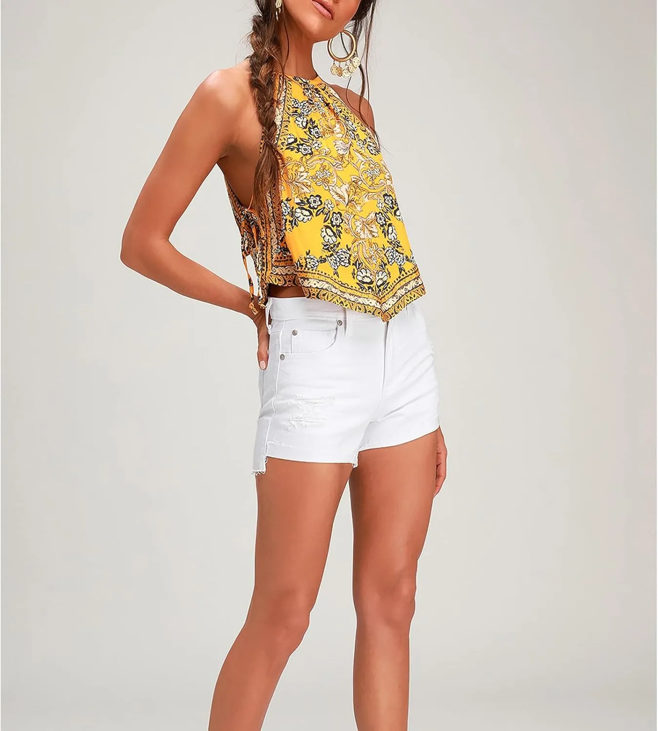 Y2k Boho Floral Halter Tank Top for Women Sleveeless Bandeau Crop Top Summer Aesthetic Going Out Cami Shirt