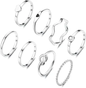YADOCA 8pcs 2MM Stainless Steel Rings for Women Men 14K Gold Plated Stacking Rings Fashion Simple Plain Knuckle Stacking Midi Thumb Dainty Thin Heart Knot Stackable Statement Band Rings Set Size 5-11