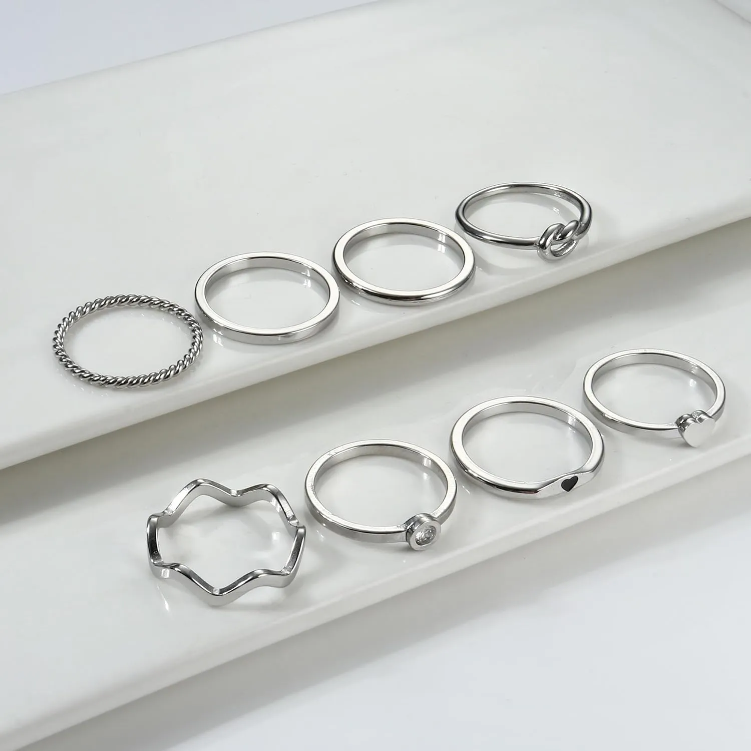 YADOCA 8pcs 2MM Stainless Steel Rings for Women Men 14K Gold Plated Stacking Rings Fashion Simple Plain Knuckle Stacking Midi Thumb Dainty Thin Heart Knot Stackable Statement Band Rings Set Size 5-11