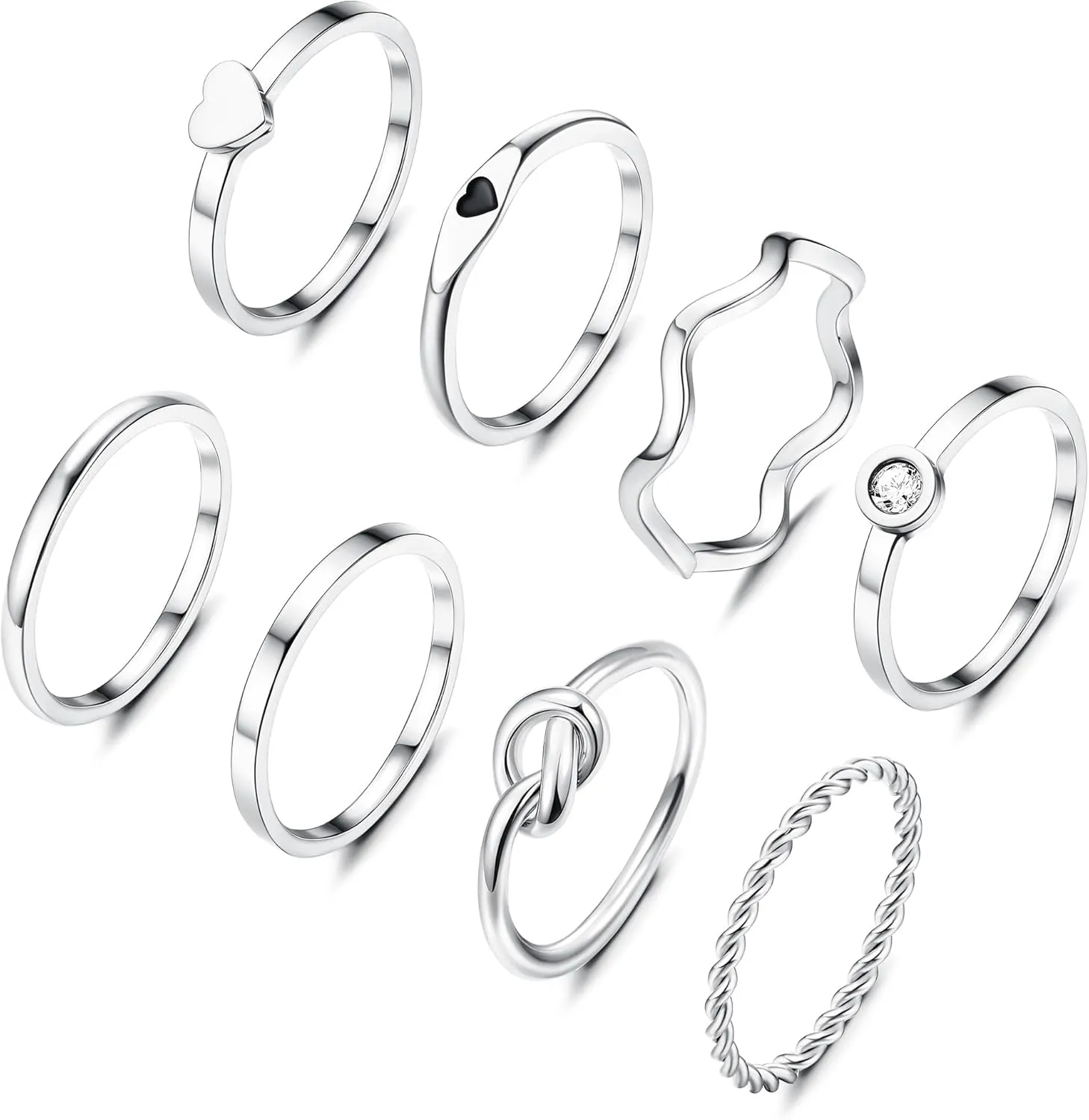 YADOCA 8pcs 2MM Stainless Steel Rings for Women Men 14K Gold Plated Stacking Rings Fashion Simple Plain Knuckle Stacking Midi Thumb Dainty Thin Heart Knot Stackable Statement Band Rings Set Size 5-11