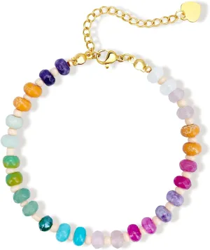 YBMYCM Beaded Gemstone Bracelet for Women, Colorful Boho Bead Link Bracelet Natural Stone Surfer Beach Bracelet 14K Gold Plated Summer Handmade Jewelry