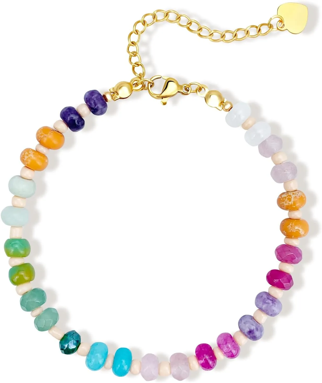 YBMYCM Beaded Gemstone Bracelet for Women, Colorful Boho Bead Link Bracelet Natural Stone Surfer Beach Bracelet 14K Gold Plated Summer Handmade Jewelry