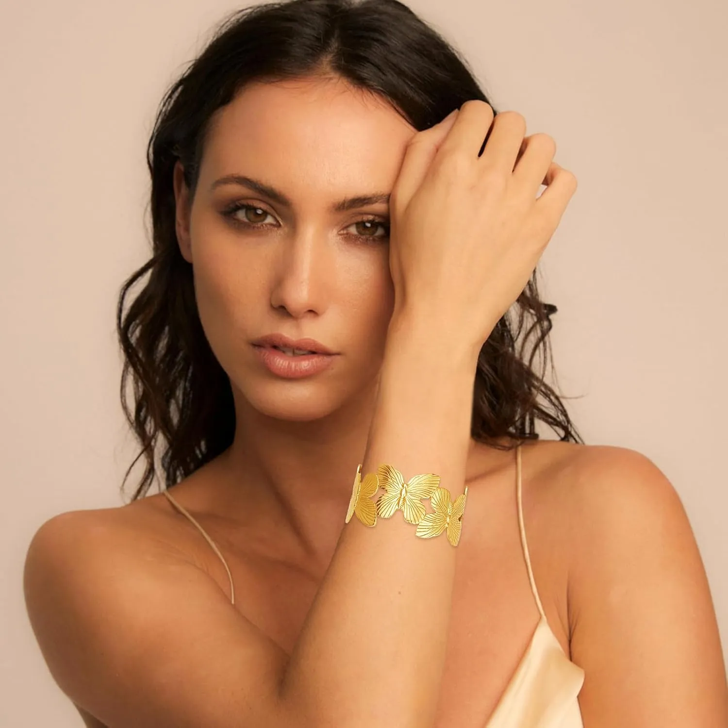 YBMYCM Wide Cuff Chunky Gold Bracelets for Women 18K Gold Plated Open Cuff Bangles Flower Butterfly Wrist Cuff Bracelets for Women as Gifts