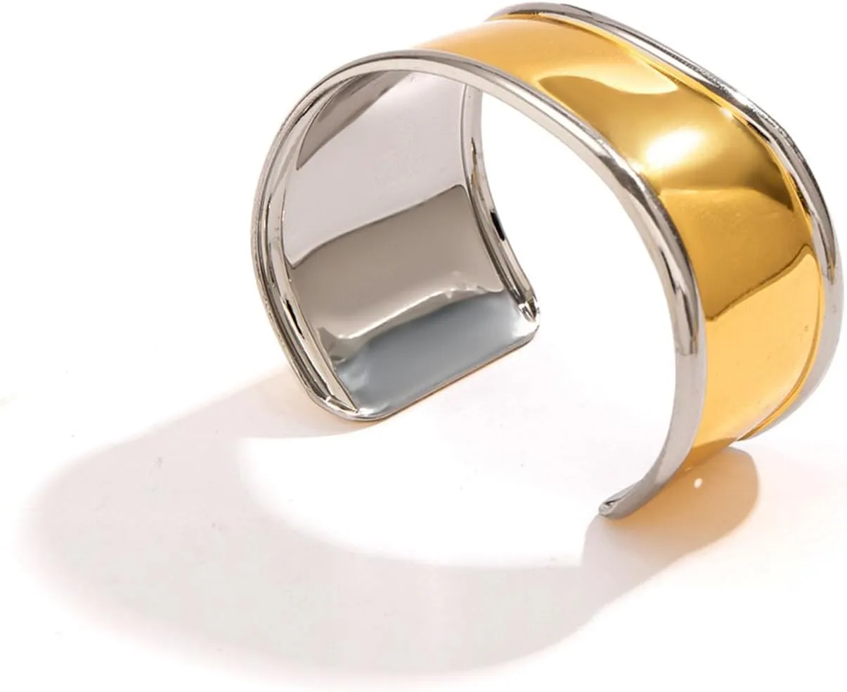 YBMYCM Wide Cuff Chunky Gold Bracelets for Women Open Cuff Bangles Adjustable Wrist Cuff Bracelets for Women