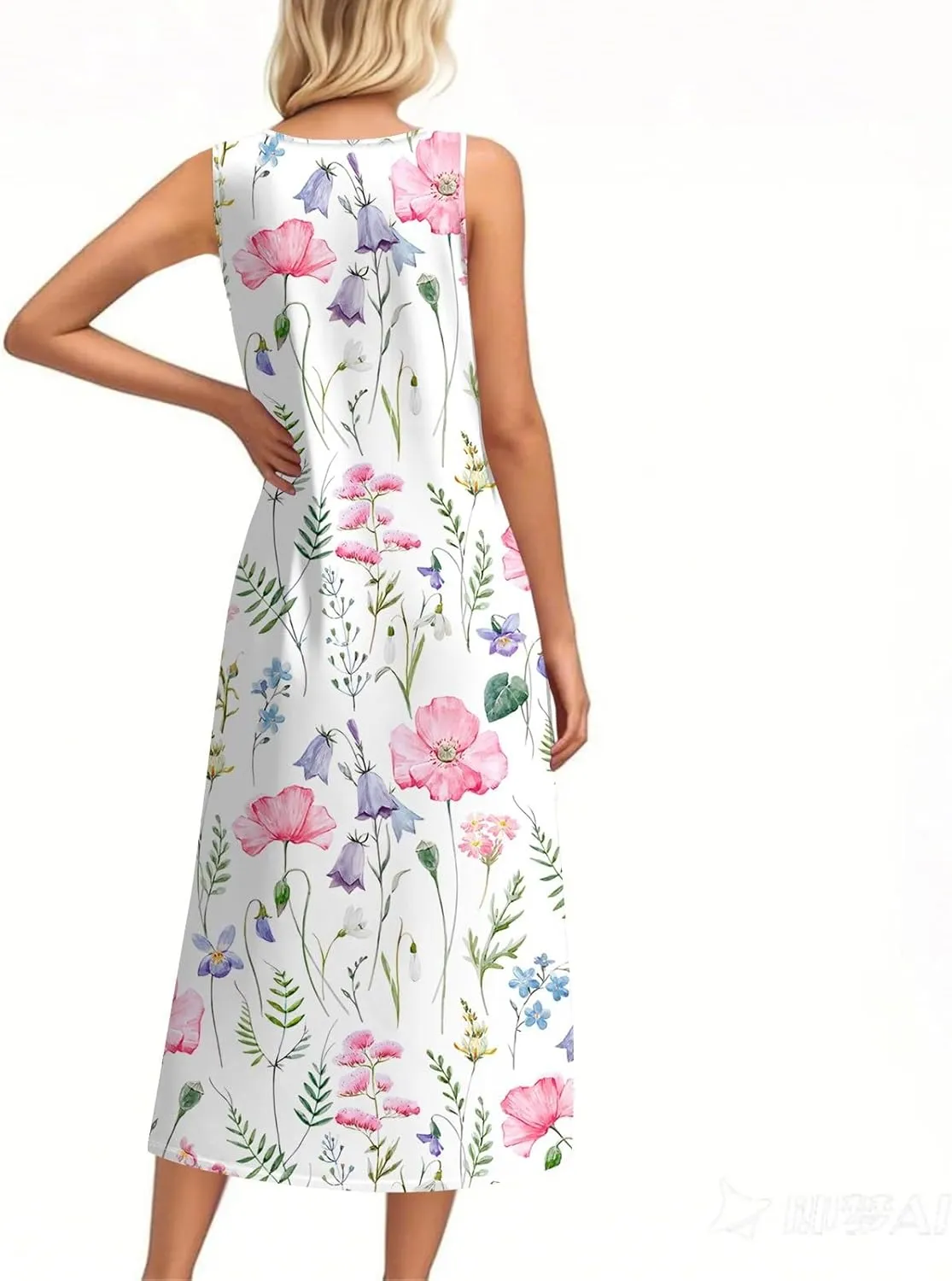 Yesunpxs Summer Dresses for Women Button Down Sleeveless Maxi Dress Casual Loose Long Beach Sundress Travel Vacation Outfits