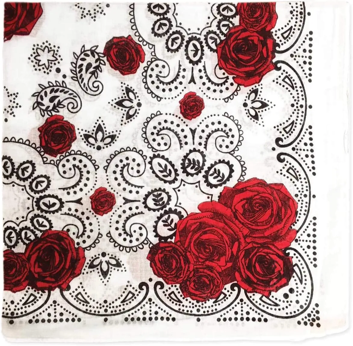 Zad Unisex Red Rose Paisley Print Bandana Headband Scarf Face Covering