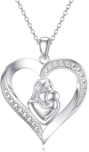 ZBA Natural Diamond Express Love Gifts for Women, Carnation/Rose Flower Necklaces, White Gold Plated S925 Sterling Silver Mother Daughter Necklace for Mom Fine Jewelry 20inches (F-G,I1-I2)