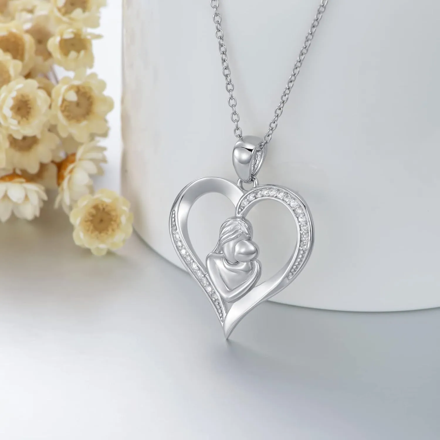 ZBA Natural Diamond Express Love Gifts for Women, Carnation/Rose Flower Necklaces, White Gold Plated S925 Sterling Silver Mother Daughter Necklace for Mom Fine Jewelry 20inches (F-G,I1-I2)