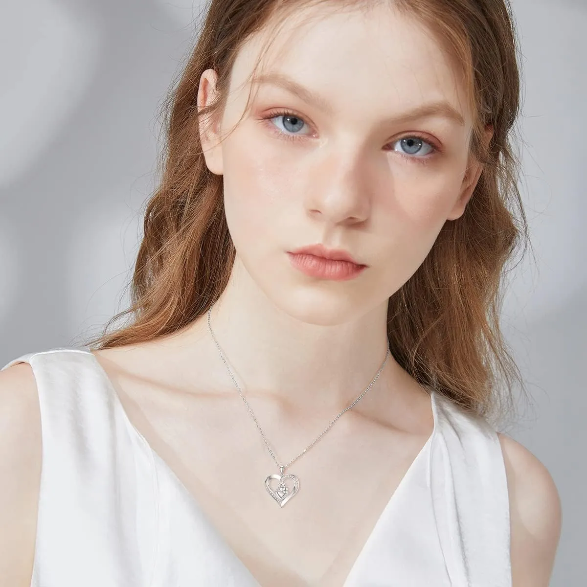 ZBA Natural Diamond Express Love Gifts for Women, Carnation/Rose Flower Necklaces, White Gold Plated S925 Sterling Silver Mother Daughter Necklace for Mom Fine Jewelry 20inches (F-G,I1-I2)