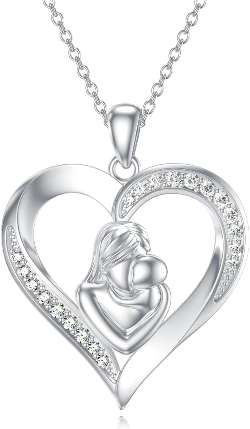 ZBA Natural Diamond Express Love Gifts for Women, Carnation/Rose Flower Necklaces, White Gold Plated S925 Sterling Silver Mother Daughter Necklace for Mom Fine Jewelry 20inches (F-G,I1-I2)