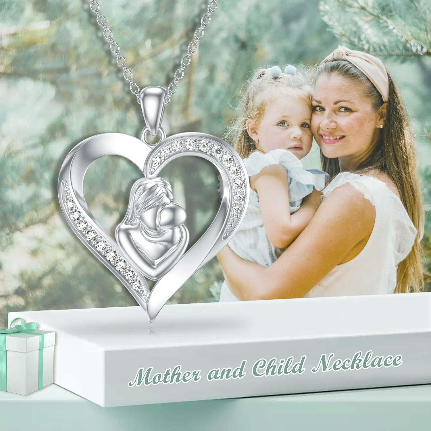 ZBA Natural Diamond Express Love Gifts for Women, Carnation/Rose Flower Necklaces, White Gold Plated S925 Sterling Silver Mother Daughter Necklace for Mom Fine Jewelry 20inches (F-G,I1-I2)