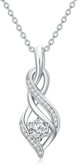 ZBA Real Diamond Necklace for Women, White Gold Plated 925 Sterling Silver Infinity Pendant Moissanite Jewelry Anniversary Graduation Birthday Gifts for Her Girlfriend Wife Mom Daughter Sister 20" (F-G, SI1-SI2)