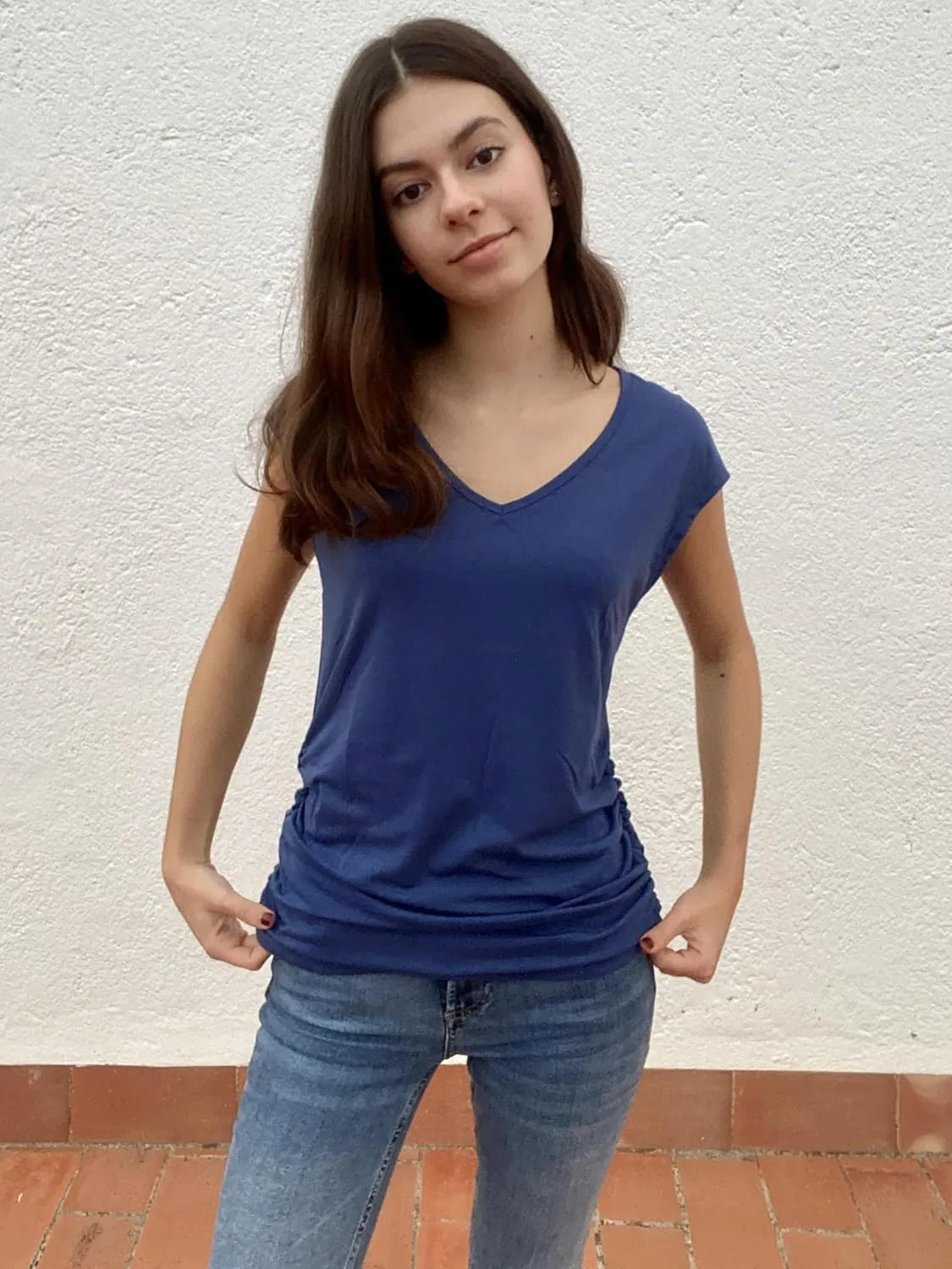 Zeagoo Womens Summer Tops Cute V Neck Cap Sleeve Tshirts Loose Fit Dressy Casual Shirts Ruched Top Tees
