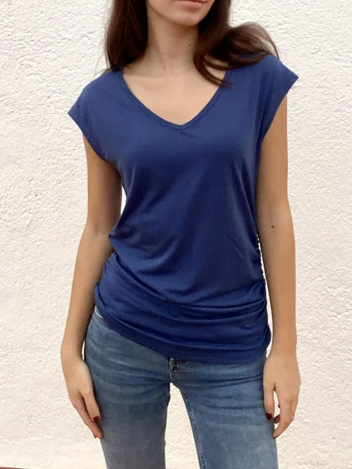 Zeagoo Womens Summer Tops Cute V Neck Cap Sleeve Tshirts Loose Fit Dressy Casual Shirts Ruched Top Tees
