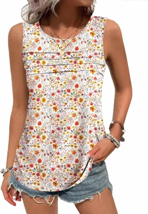 Zeagoo Womens Tops Dressy Casual Summer Loose Fit Tank Tops Trendy Pleated Front Scoop Neck Sleeveless Tunic Shirts