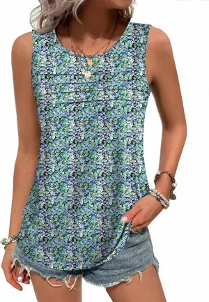 Zeagoo Womens Tops Dressy Casual Summer Loose Fit Tank Tops Trendy Pleated Front Scoop Neck Sleeveless Tunic Shirts