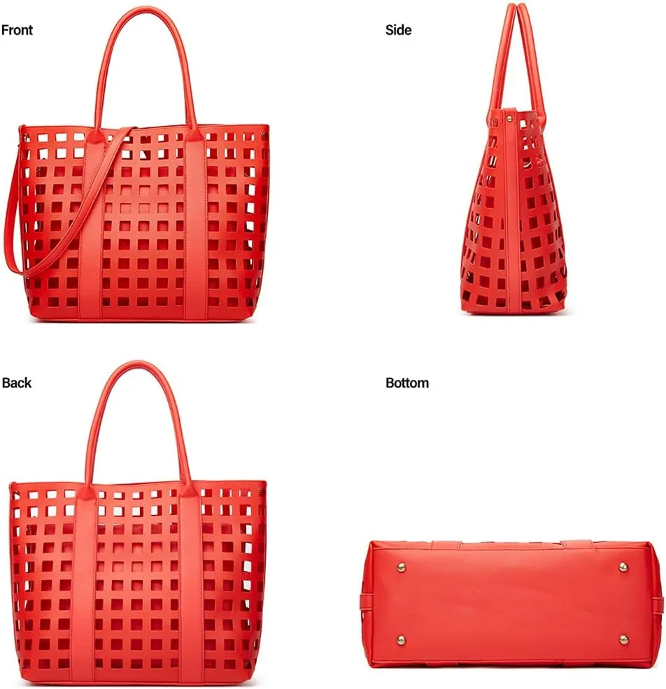 ZiMing 2 Pcs Handbags for Women Tote Bags Purses Set Faux Leather Satchel Hollowed Out Bag Large Capacity Shoulder Bag