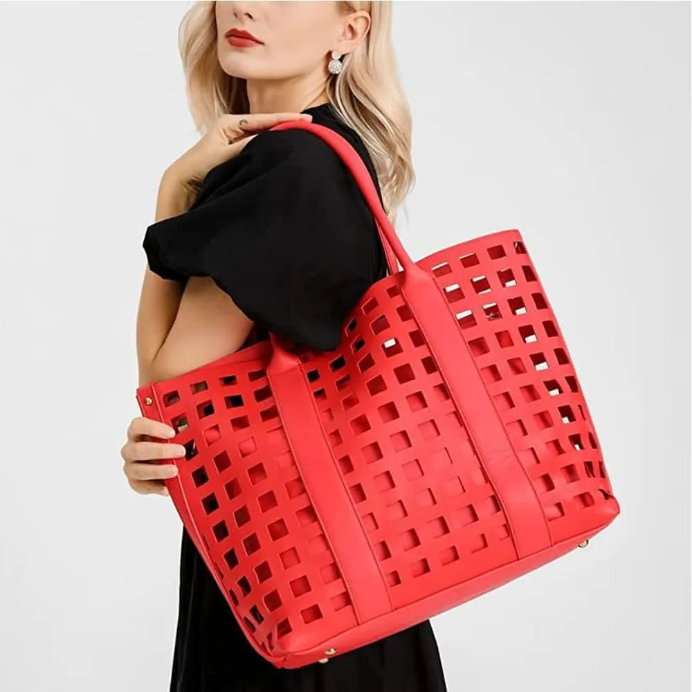 ZiMing 2 Pcs Handbags for Women Tote Bags Purses Set Faux Leather Satchel Hollowed Out Bag Large Capacity Shoulder Bag