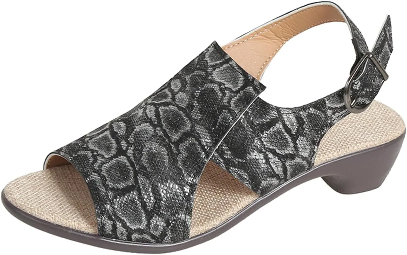 ZSpzx Summer Sandals For Women 2025,Women's Ankle Strap Sandal Dressy Ladies Snakeskin Casual Comfortable Strappy Platform Orthopedic Womens Open Toe Chunky Heel Block Dress Shoes For Daily Wear